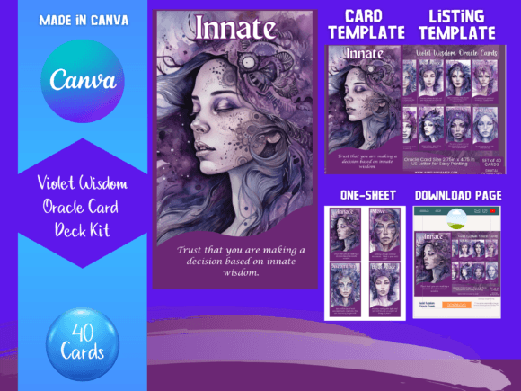 Download Purple Wisdom Oracle Card Canva Template - Premium Resources