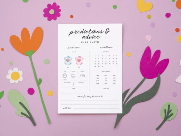 Download Minimalist Baby Shower Predictions Card - Premium Bundle